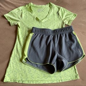 Reebok Matching T-shirt and Shorts - Lime Green, Size XS